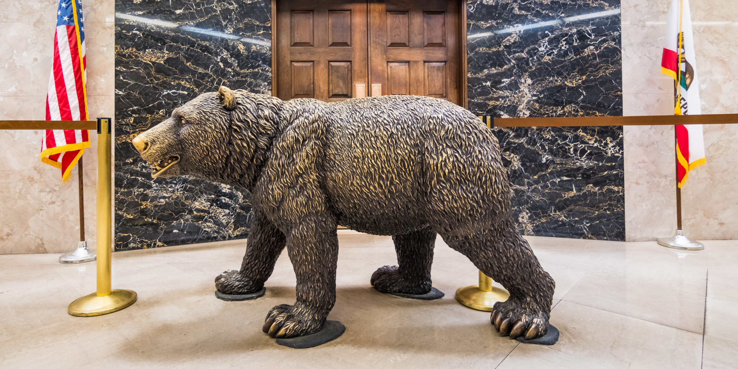 California Grizzly Bear Statue Placed In Front Of The Governor's Office In The California Capitol State Building, Sacramento